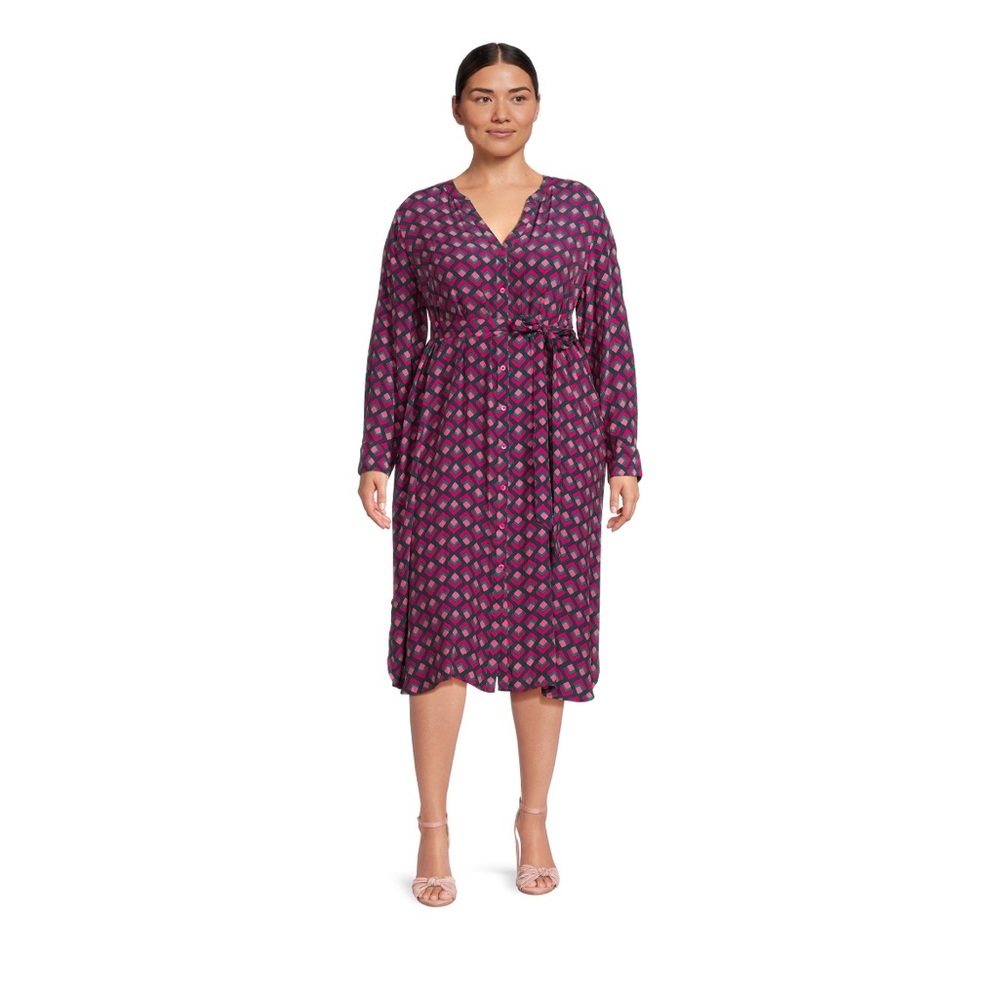 Terra & Sky Women's Plus Size Midi Shirt Dress